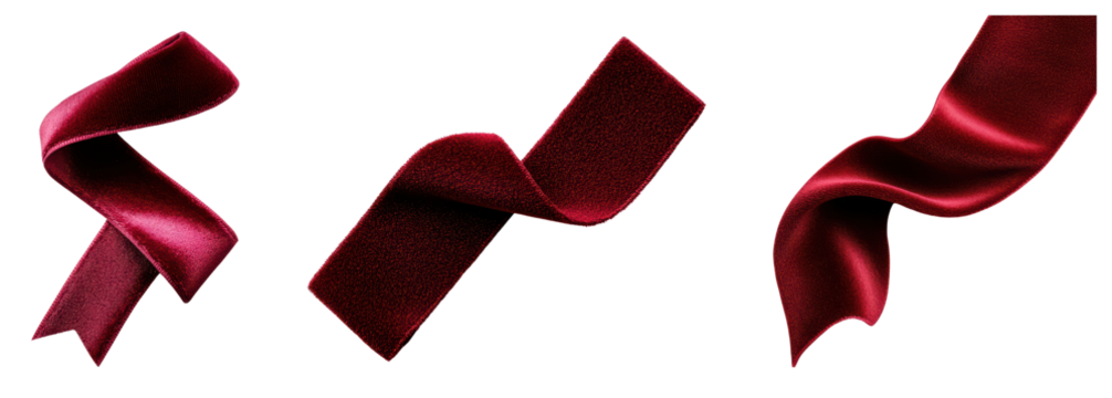 Elegant red satin ribbons in various shapes