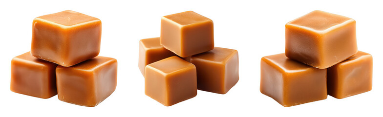Assorted caramel cubes arranged artistically
