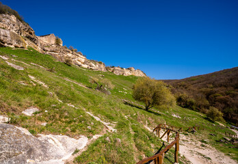 Bottom view of the ancient settlement of Chufut Kale in Crimea.