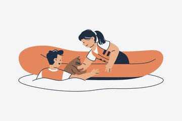 Fototapeta premium Illustration of Rescue Team Keeping Cat Safe During a Flood