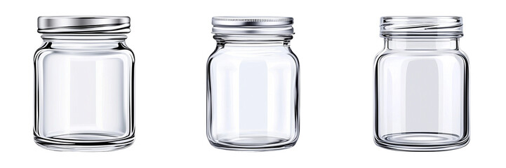 Clear glass bottles with various cap designs