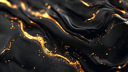Dark fluid surface shimmers with mesmerizing golden light creating a captivating abstract texture