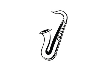Elegant Black and White Saxophone Illustration Featuring Detailed Keys and Smooth Curves a Classic Musical Instrument Depicted in a Striking Silhouette This image features
