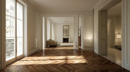 Fototapeta premium Spacious, light-filled interior with classic architectural details.