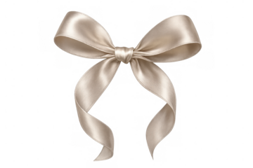 Delicate beige silk ribbon forming graceful bow, lending elegant accent against transparent backdrop