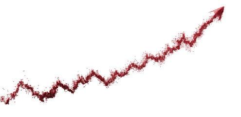 Red Abstract Arrow Growth Trend Line with Particle Effect on Transparent Background