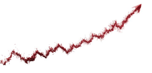 Red Abstract Arrow Growth Trend Line with Particle Effect on Transparent Background