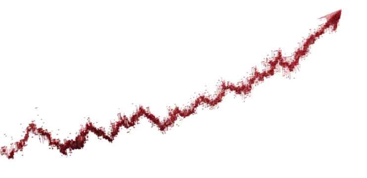 Red Abstract Arrow Growth Trend Line with Particle Effect on Transparent Background