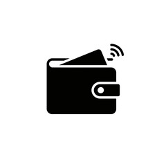 Contactless Payment Icon: Simple wallet symbol with card and wave, representing mobile payment in digital financial transactions, for modern banking.
