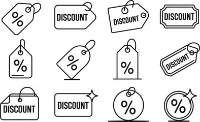 Black and white discount tags with percentage symbols and text variations