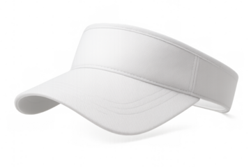 White sun visor resting flat, displaying blank canvas for custom printing, positioned against transparent background
