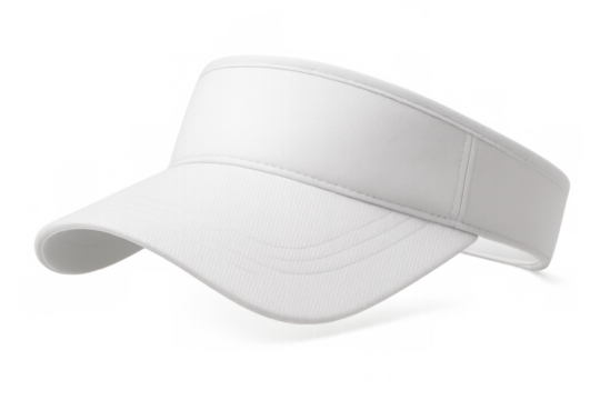 White sun visor resting flat, displaying blank canvas for custom printing, positioned against transparent background