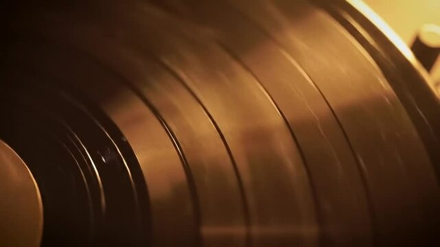 Vintage Vinyl Record Spinning on a Turntable with Warm Lighting and Groove Detail Displayed