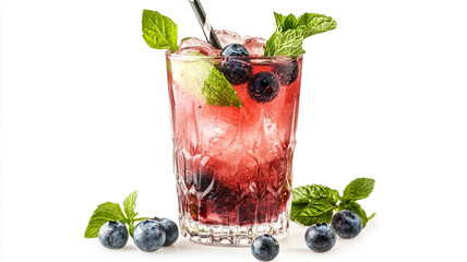 Blueberry Mojito: A vibrant, refreshing cocktail with fresh blueberries, mint, and lime, perfect for summer.