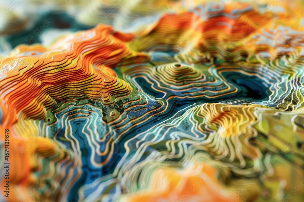 Fototapete abstract topographic map is visualizing elevation and depth using vibrant colors and contour lines