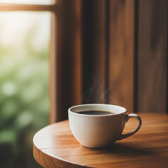 cup of coffee on wooden table