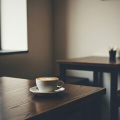 cup of coffee on wooden table