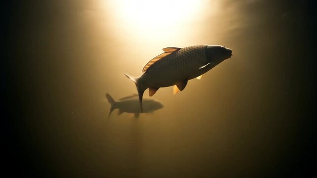 Common carp swimming in murky water