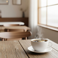 cup of coffee on wooden table