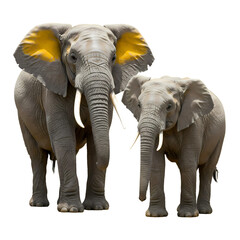 Fototapeta premium African Elephants A Pair of Majestic Beasts with Vibrant Yellow Ear Highlights isolated on transparent baackground