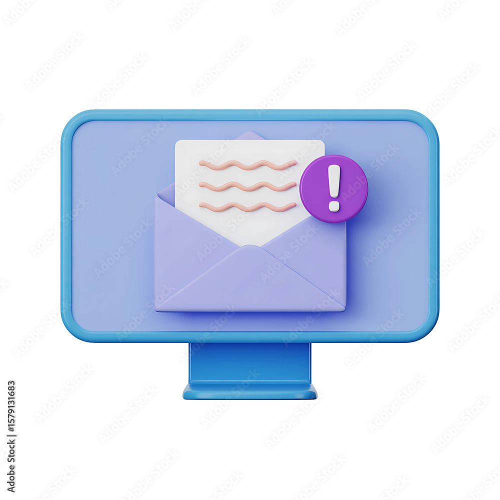 Fototapete new message alert illustrated with envelope and exclamation mark notification on a computer screen, 