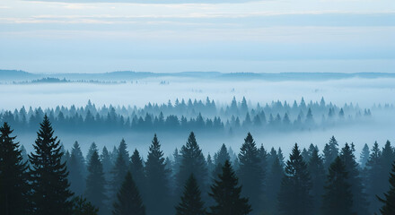 Obraz premium Misty Mountain Forest Serene Nature Landscape Scenery View