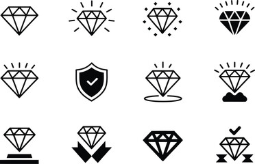 Black Diamond Icons with Various Design Elements on White Background