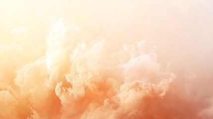 Ethereal fluffy cloudscape floats gently displaying a mesmerizing gradient of orange and pink hues