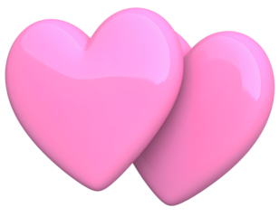 3D Pair of Glossy Pink Hearts with Soft Reflections, Transparent Background png