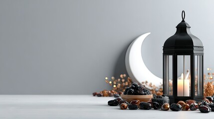 Black lantern with dates and a crescent moon.