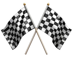 3D Pair of Crossed Black and White Checkered Racing Flags, Transparent Background