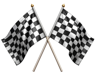 3D Pair of Crossed Black and White Checkered Racing Flags, Transparent Background