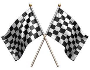  3D Pair of Crossed Black and White Checkered Racing Flags, Transparent Background © MdSumon