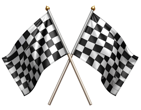 3D Pair of Crossed Black and White Checkered Racing Flags, Transparent Background