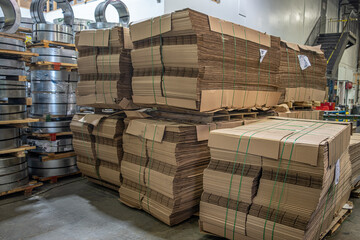 Stacks of Flat Corrugated paper boxes for shipping