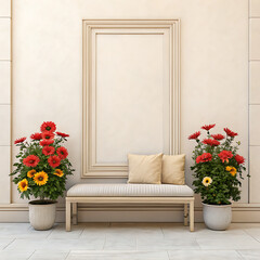 Modern wall poster mockup with blooming flowers