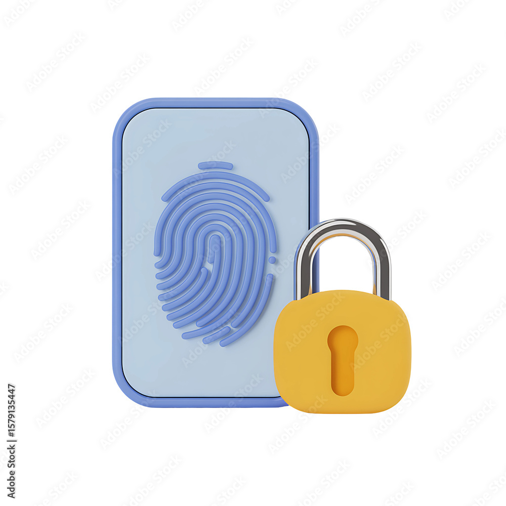 Poster secure access using a fingerprint and padlock, conveying digital safety and biometric authentication