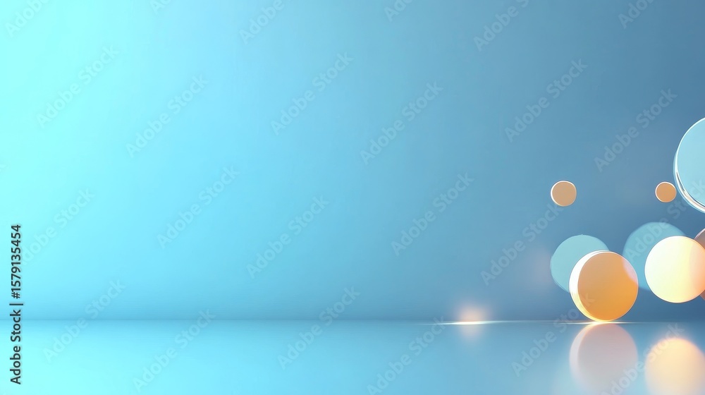 Poster abstract blue background with floating circles - soft blue background featuring several pastel orang