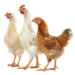 Fototapeta premium Three chickens in a row isolated on transparent background 