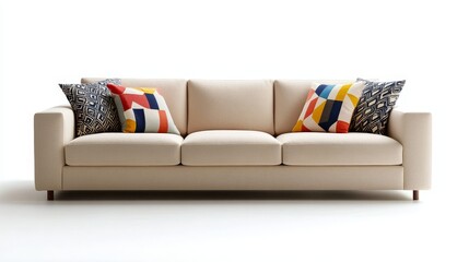 Beige Sofa Minimalist Living Room - Modern beige sofa with colorful pillows, symbolizing comfort, , relaxation, simplicity, and contemporary design