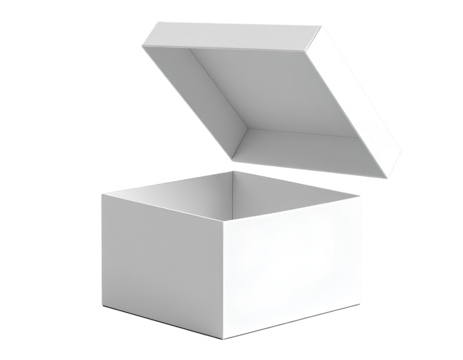 3D Open White Gift Box with Floating Lid and Soft Shadow, Transparent Background png