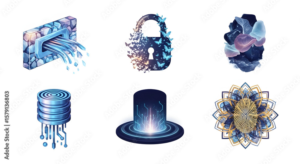 Poster digital security & information technology: abstract conceptual illustrations symbolizing digital sec