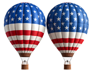 3D Pair of Hot Air Balloons with American Flag Design, Transparent Background