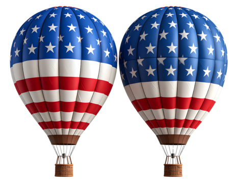 3D Pair of Hot Air Balloons with American Flag Design, Transparent Background