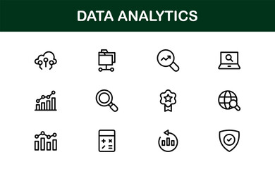 Vector Icons for Data Analytics Including Graphs, Statistics, Insights, Dashboards, and Analysis Tools