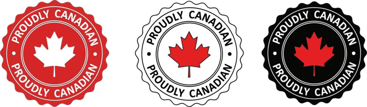 Proudly canadian logo design vector template with maple leaf for canada day and patriotic celebrations
