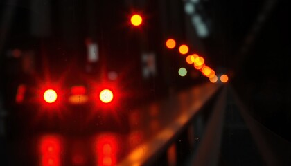 Fototapeta premium Red lights create blurry patterns in a dark tunnel, suggesting motion and speed.