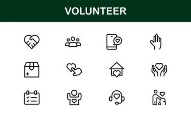 Professional Volunteer Icon Pack in Outline Vector Style Highlighting Charity, Support, and Community Engagement