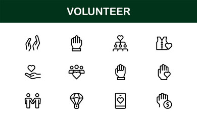 Professional Volunteer Icon Pack in Outline Vector Style Highlighting Charity, Support, and Community Engagement