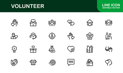 Professional Volunteer Icon Pack in Outline Vector Style Highlighting Charity, Support, and Community Engagement